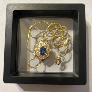 Beautiful! Elegant Blue Synthetic Oval-Cut Pendant Necklace Chain~18"/1"Pendant